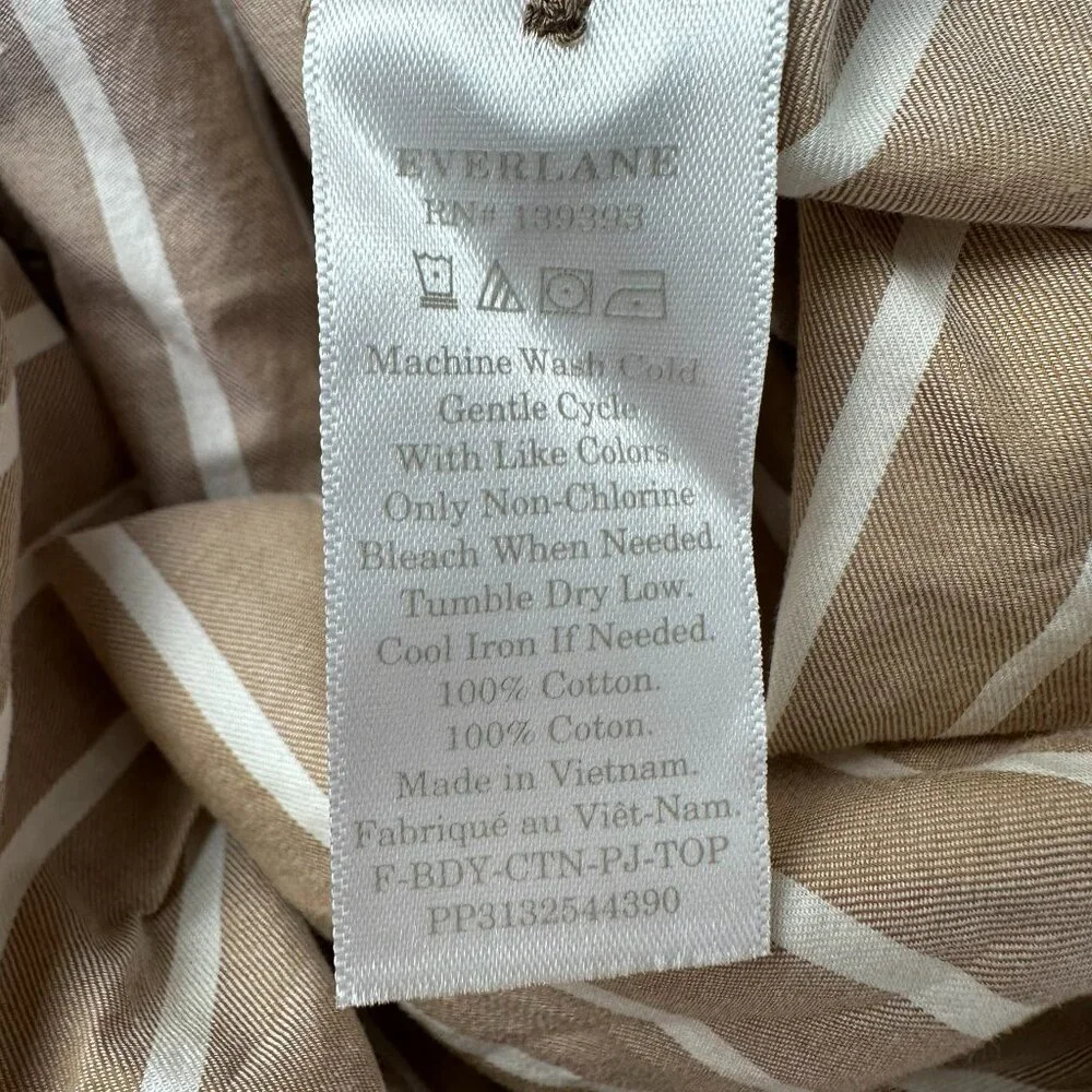 Everlane‎ The Woven 100% Cotton Long Sleeve PJ Pajama Top, Size XS, Brown Stripe